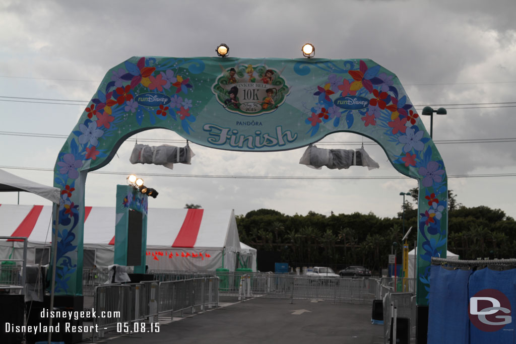 The finish line for the races is in the Lion King parking lot (south of the Paradise Pier Hotel)