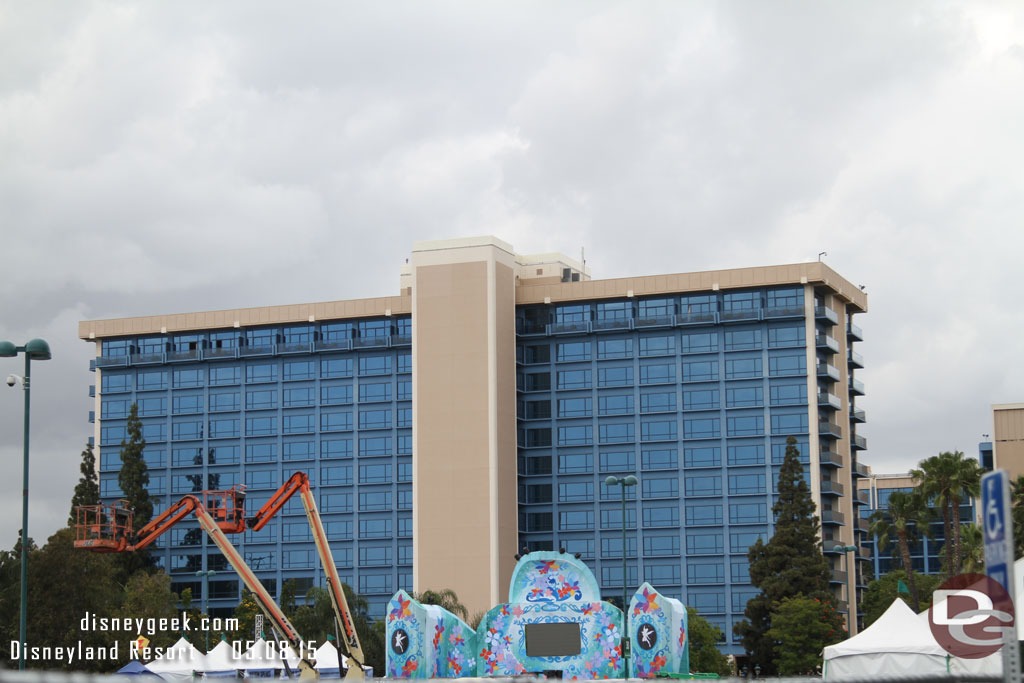 The stage for the races is in the parking lot too.