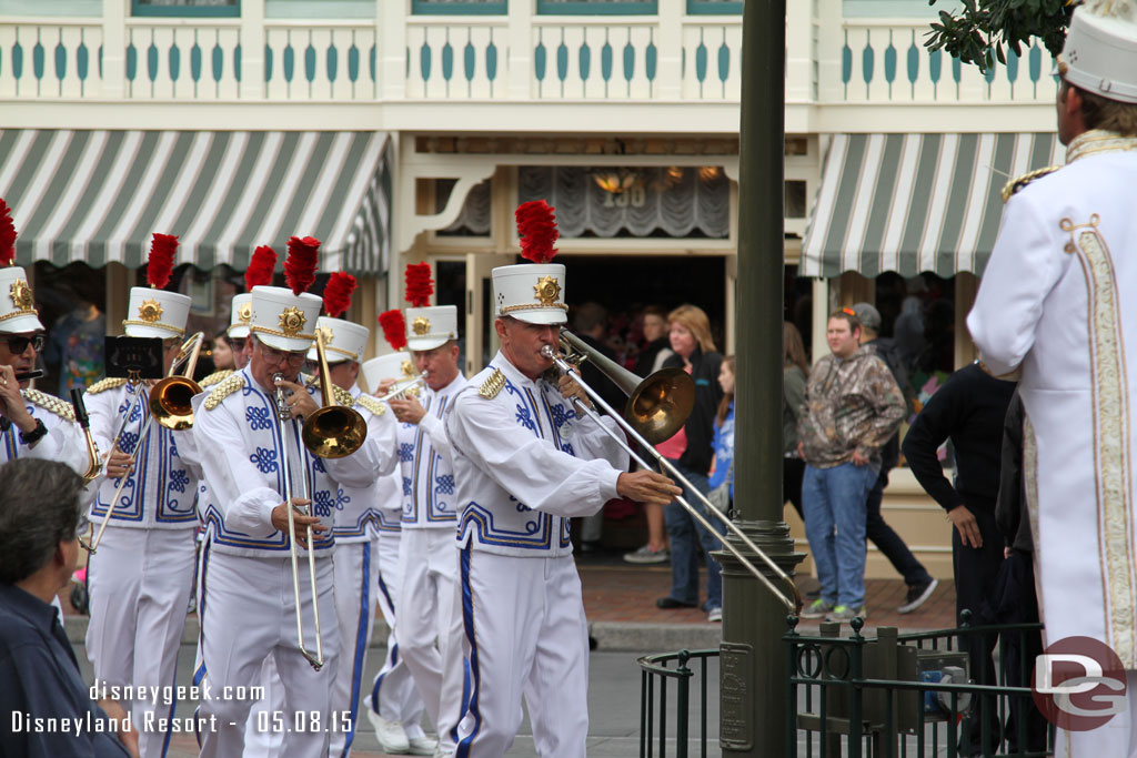 The Disneyland Band arriving for the nightly Flag Retreat