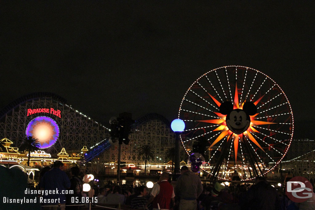 Waiting for World of Color to start.  Mickey was dark this evening.