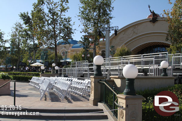 A side angle of the very few chairs and small riser for the premiere.