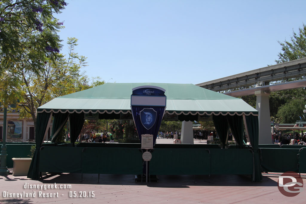 Approaching the security tents new Diamond Anniversary signs.