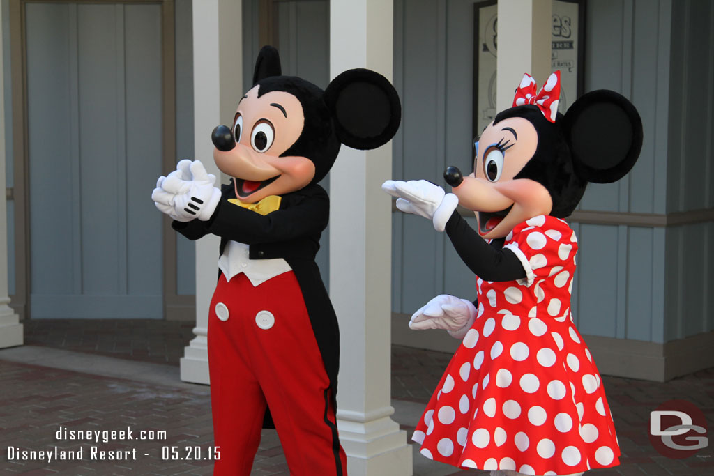 Mickey and Minnie out greeting guests in Town Square