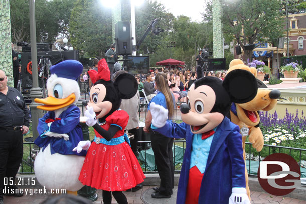 Mickey and the gang waiting to join the TV broadcast.  They all had their new 60th outfits on.