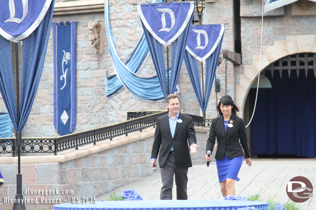 Disneyland Resort President Michael Colglazier and a Disneyland Ambassador take the stage.