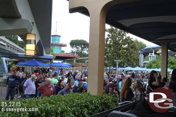 The line for breakfast at the Tomorrowland Terrace stretched back to Nemo.