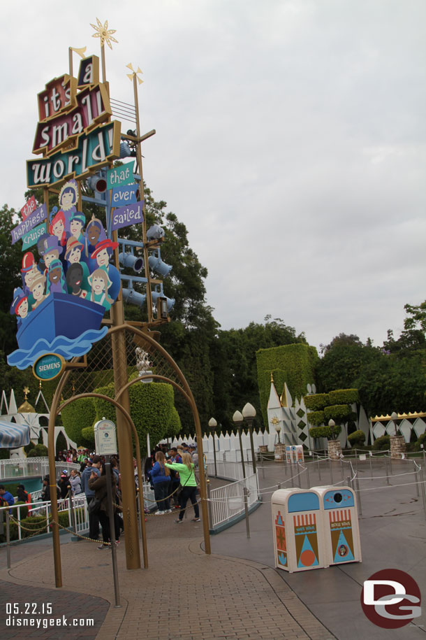 its a Small World had a 15 min wait posted. Only loading one side and it seemed slow..