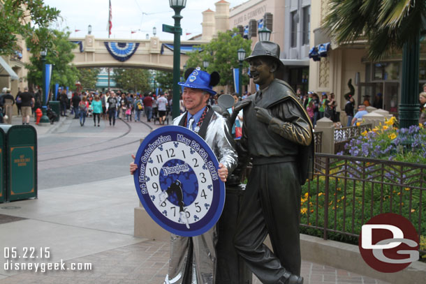 A clock prop for the celebration, one of many throughout both parks.