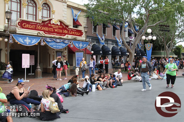 Town Square at 1:30pm.  Most of the curb seating had been taken along the parade route for Paint the Night Already.  Only a little over 7 hours until it steps off.