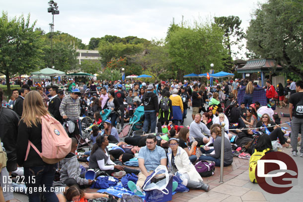 The hub was filling up for Disneyland Forever viewing. 