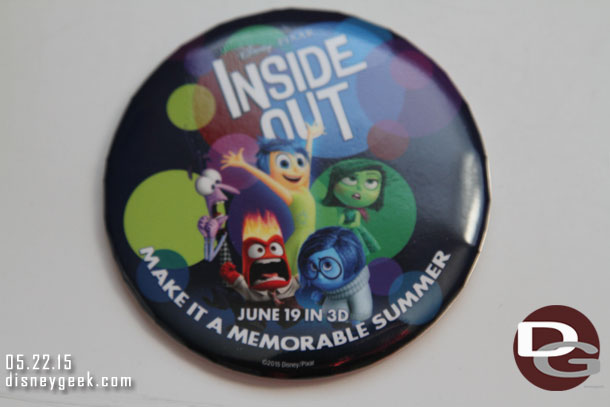 As you entered today you could pick up an Inside Out Button.