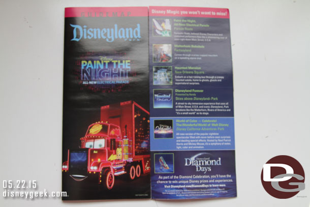 Here is the new Guidemap for Disneyland.  It features Paint the Night.