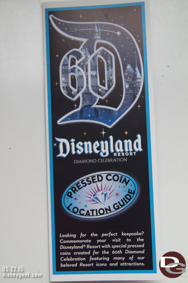 Many new merchandise offerings are being rolled out around the parks.  One of which is a new series of Pressed Coins.  Here is a pamphlet I picked up showing the new coins and their locations.