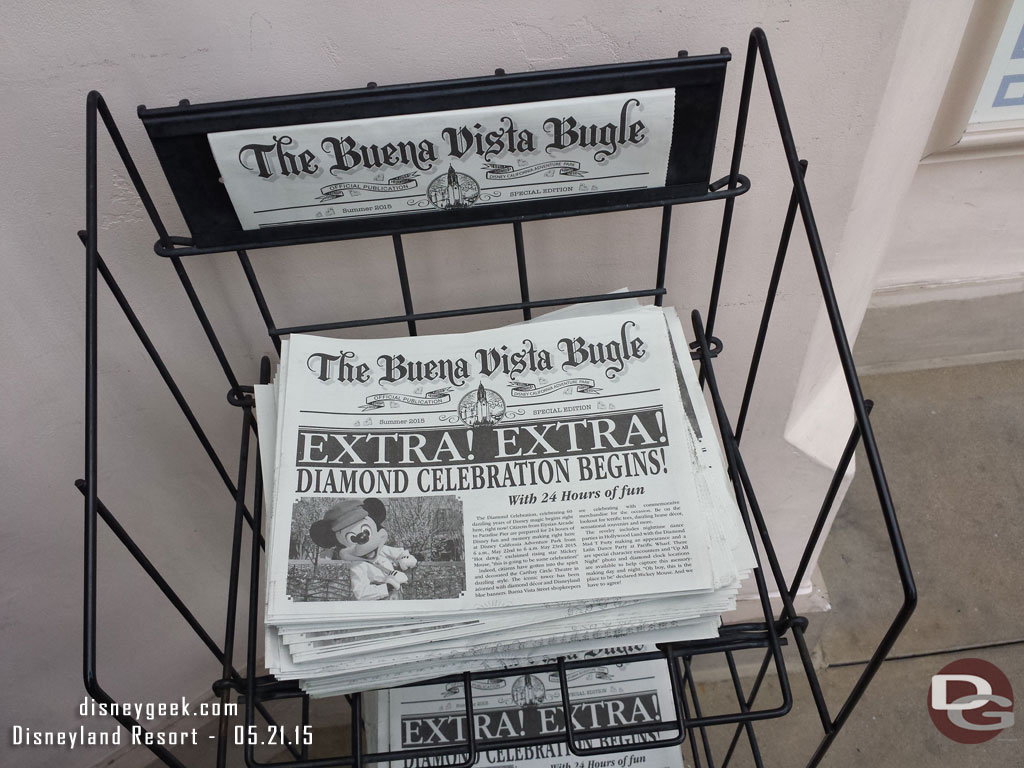 A special edition of the Buena Vista Street Bugle was on news stands for the 24 hour event.