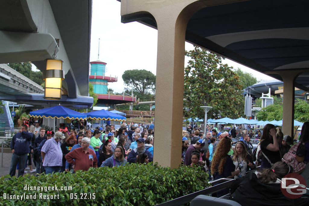 The line for breakfast at the Tomorrowland Terrace stretched back to Nemo.