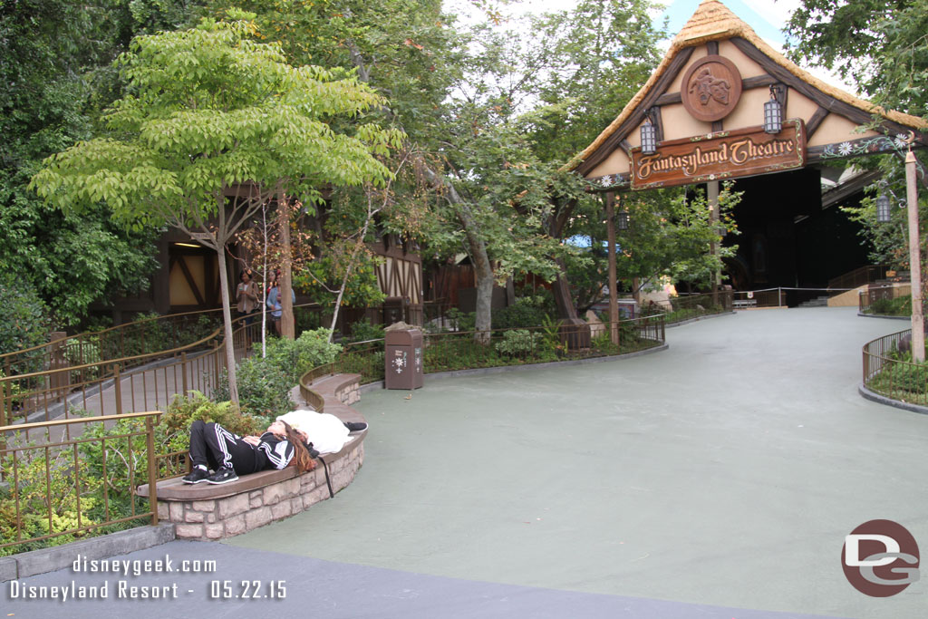 Guests already finding places to sleet.  It was only 7:39am, the park had not been open an hour yet... guessing they spent the night in the esplanade?  Was not about to wake them to find out.