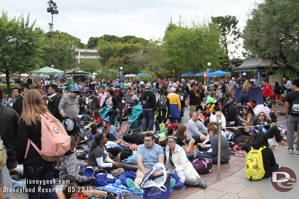 The hub was filling up for Disneyland Forever viewing. 