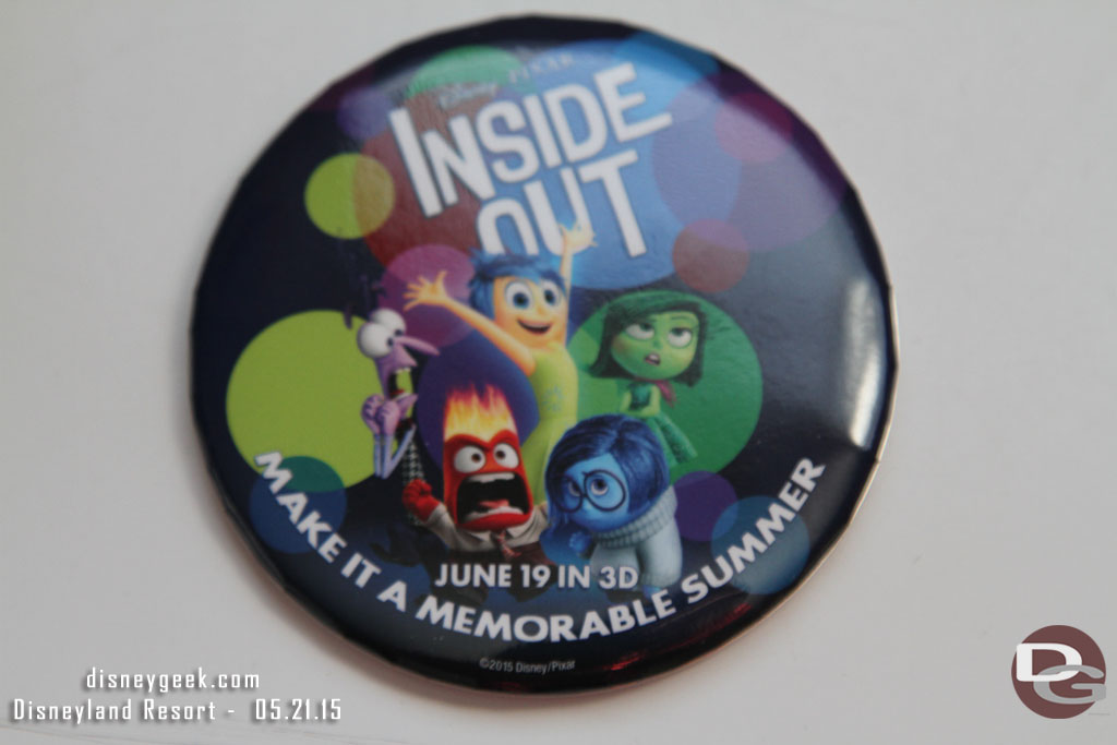 As you entered today you could pick up an Inside Out Button.