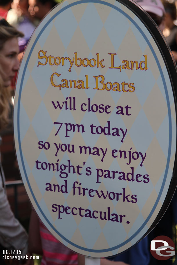 Due to Paint the Night the Storybook Canal Boats close early.