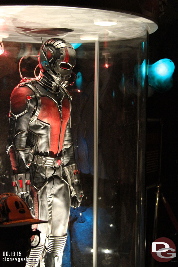 The Ant-Man suit on display in the lobby of the theater.  Unfortunately I had about 30 seconds and the doors opened and they asked us to head inside. 