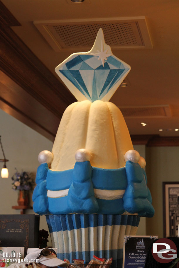 A large cupcake for the Diamond Anniversary in the Cafe on Buena Vista Street.