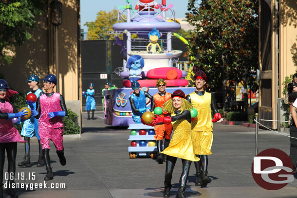 Pictures of the Inside Out pre-parade as it started its first run through the park.  This is stepping off at the Parade Gate in Hollywood Land.