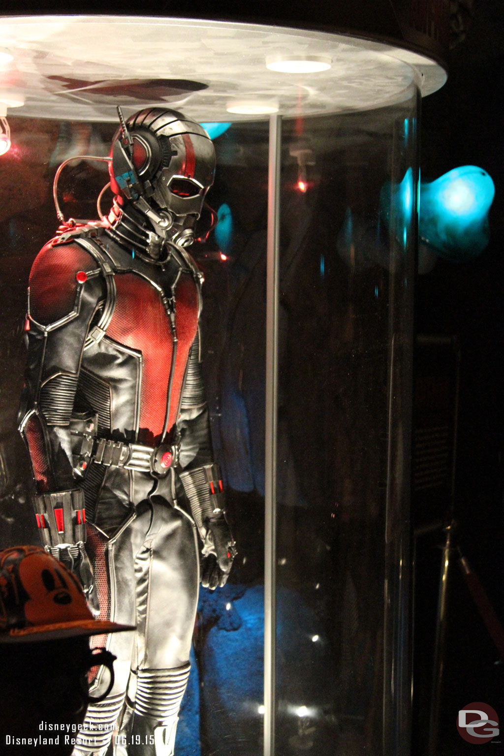 The Ant-Man suit on display in the lobby of the theater.  Unfortunately I had about 30 seconds and the doors opened and they asked us to head inside. 