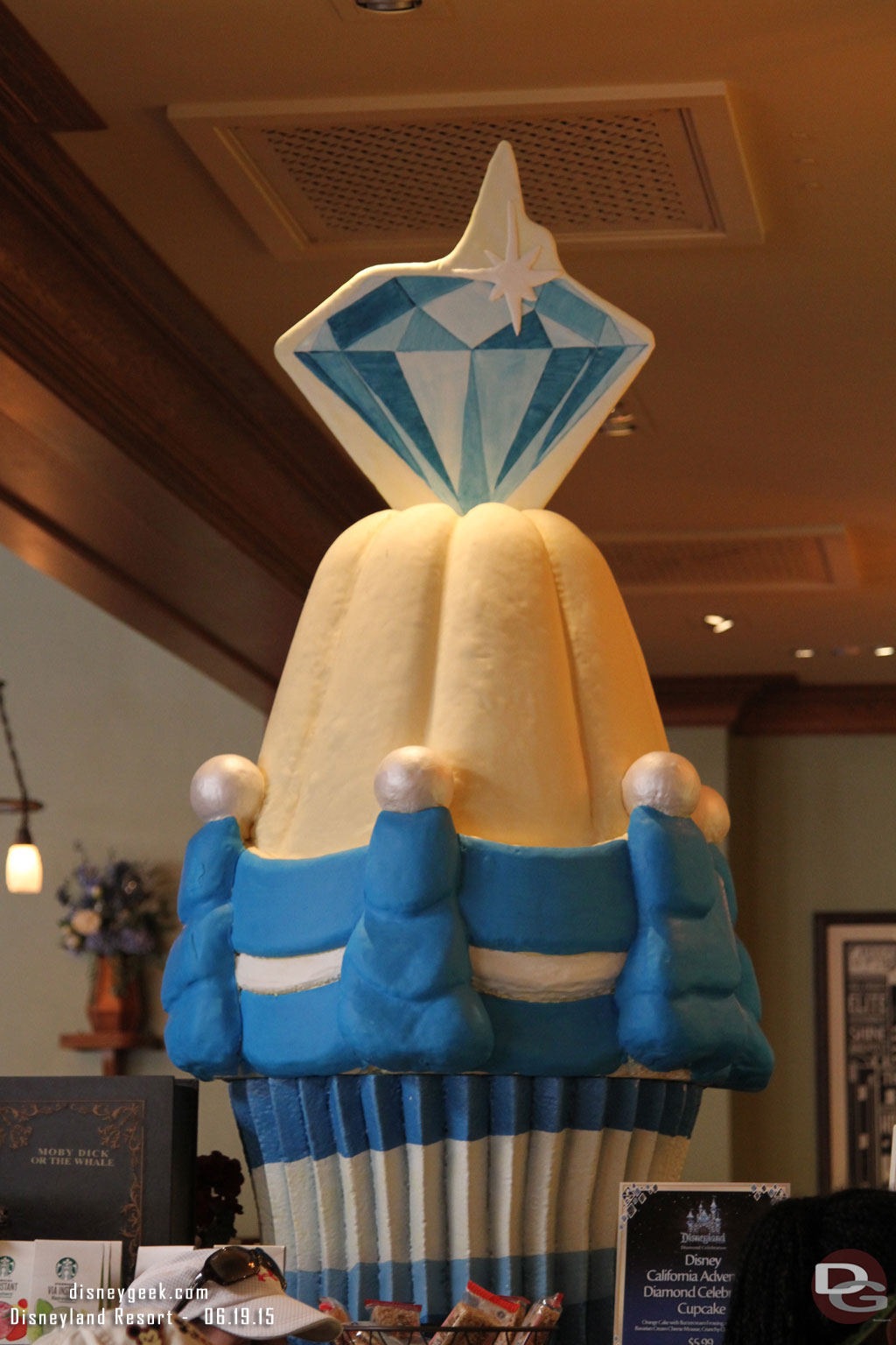 A large cupcake for the Diamond Anniversary in the Cafe on Buena Vista Street.