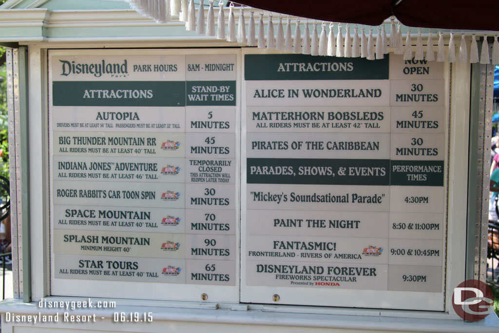 Disneyland Wait times around 3:35pm