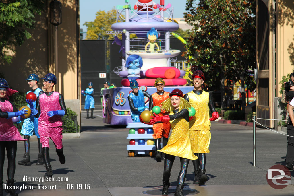 Pictures of the Inside Out pre-parade as it started its first run through the park.  This is stepping off at the Parade Gate in Hollywood Land.