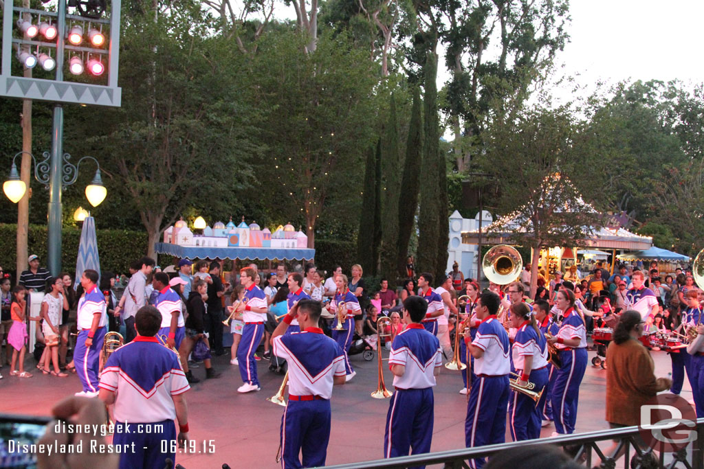 The 2015 All-American College Band at their first stop of their pre-parade performances.  This one features the Disney Movie Medley