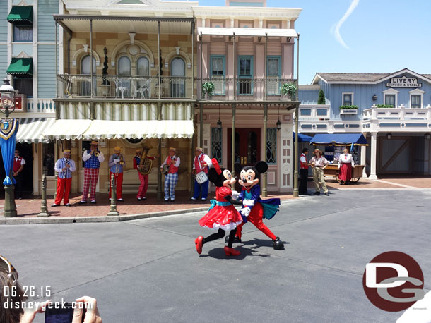 The Main Street Strawhatters were performing in Town Square with Mickey and Minnie