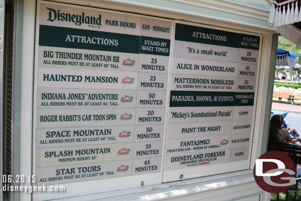 A check of the wait times at 1:26pm