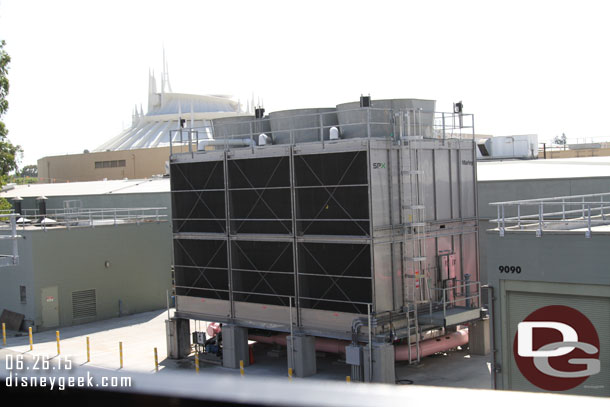 The new chiller unit backstage in Tomorrowland.  Much smaller than the old units, the old ones spanned the entire distance between the two buildings.