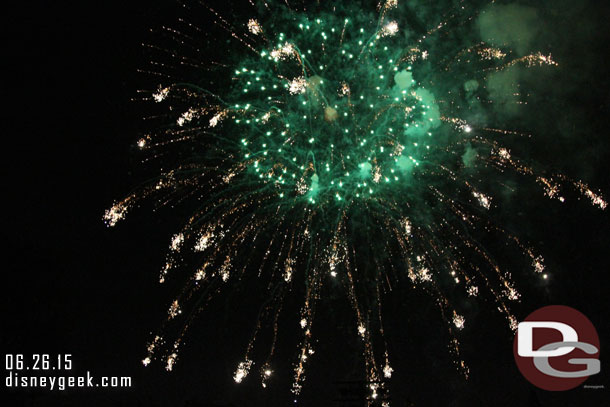In case you were wondering there was a fireworks show going on overhead.. my focus this evening was the projections so the lens I choose was not wide enough to get both the projections and fireworks. 