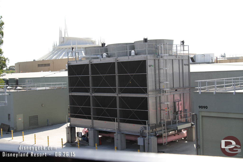The new chiller unit backstage in Tomorrowland.  Much smaller than the old units, the old ones spanned the entire distance between the two buildings.