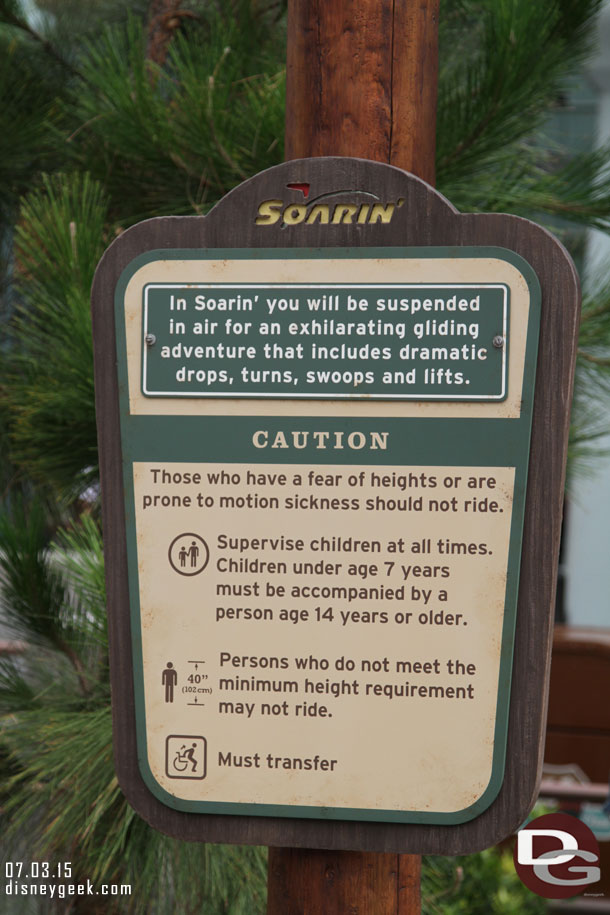 Went to grab a FastPass for Soarin.  The sign out front.