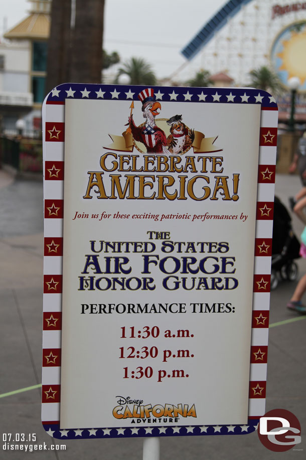 Later today the US Air Force Honor Guard will be performing here and at Disneyland.