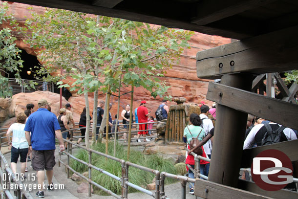 The line for single rider looked short for Radiator Springs Racers so gave it a try.. took a little over 10 minutes from here until I was exiting.