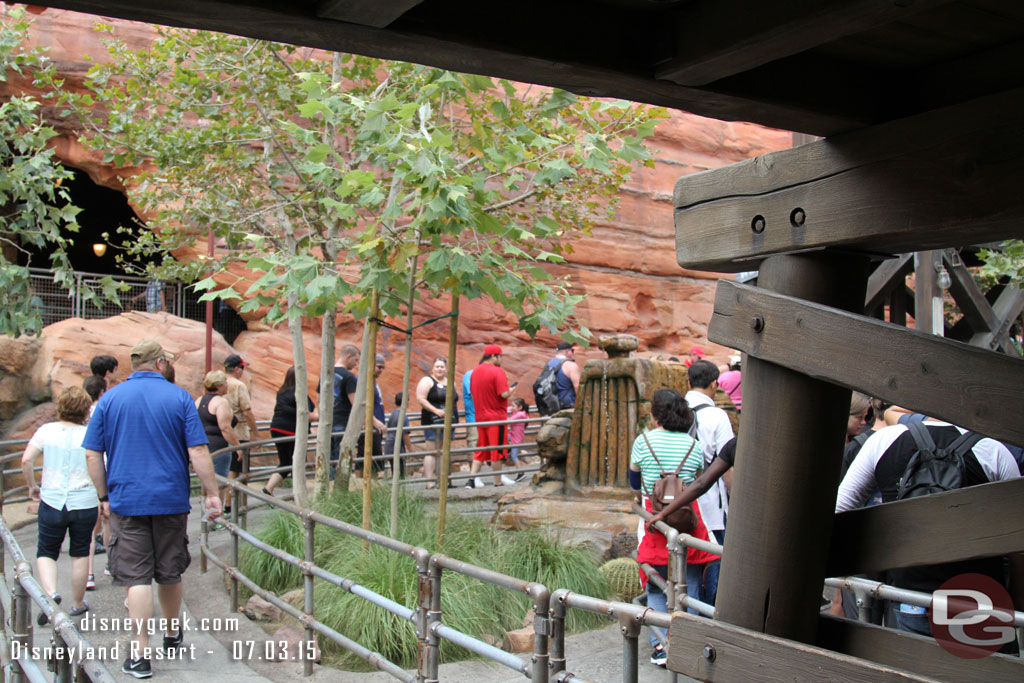 The line for single rider looked short for Radiator Springs Racers so gave it a try.. took a little over 10 minutes from here until I was exiting.