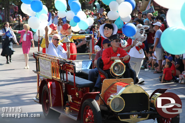 Jack Lindquist (right) and Dick Nunis (left) in the fire truck.