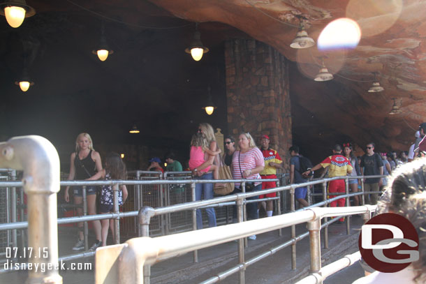 Radiator Springs had a posted 45 minute wait only.  I opted for single rider and there was no wait.. almost a literal walk on.  Had to pause for a few seconds waiting for the CM to tell me which row to go to.