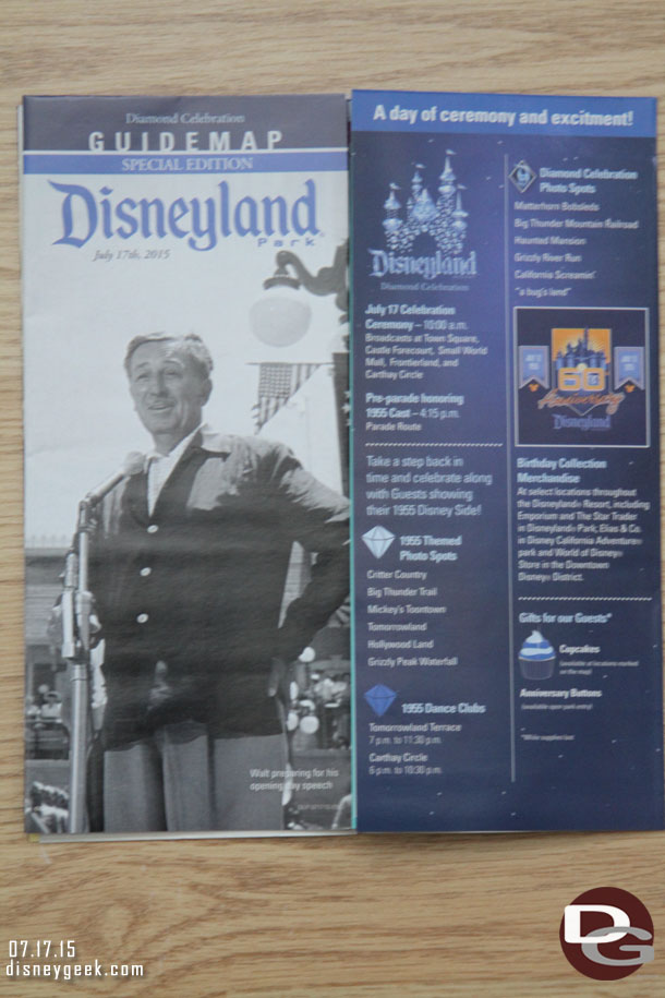 The Guide Map featured Walt on the cover. One panel listed the special 60th offerings.