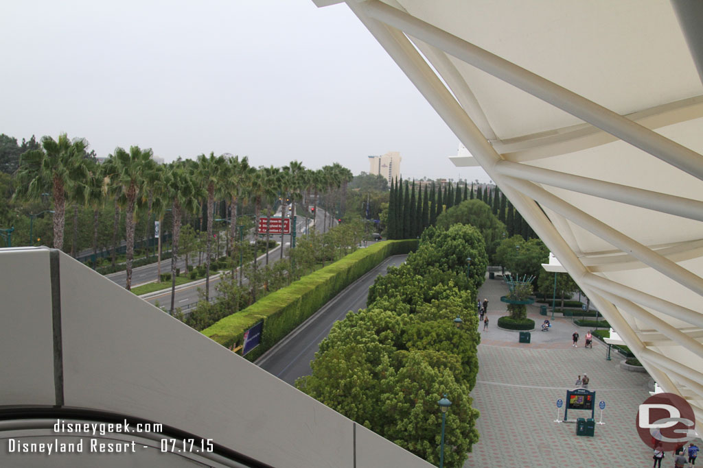 The Mickey and Friends Tram stop looks quiet.  Parking was a breeze.. pulled right up to a tollbooth and then was directed to a spot a dozen or so cars from the escalators.