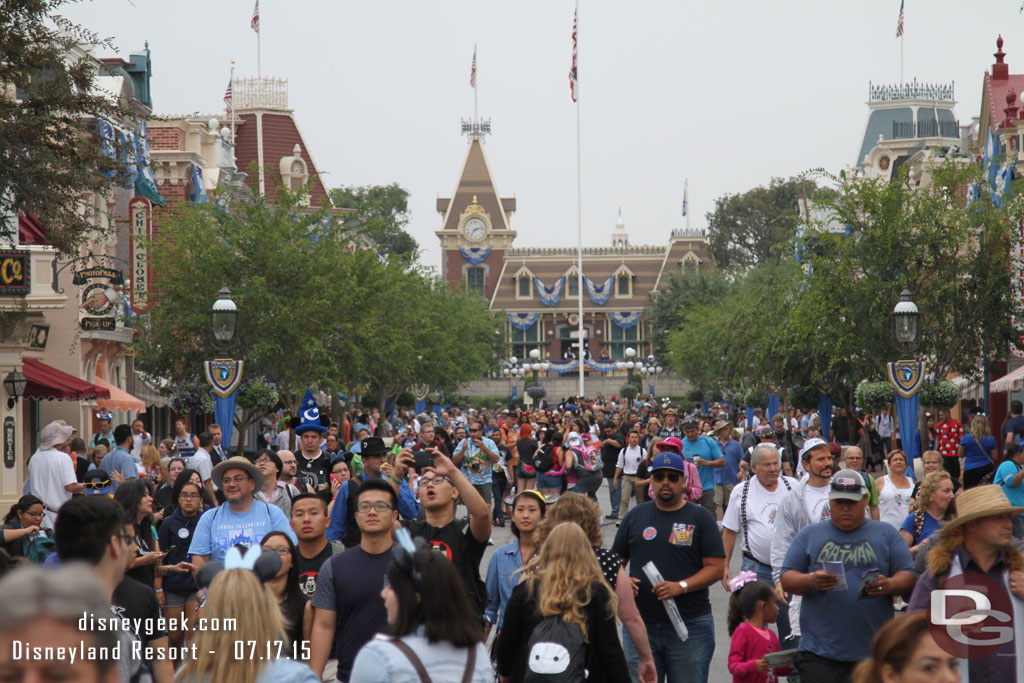 Looking back down Main Street USA.  Busy, especially for 7:10am but not jammed.