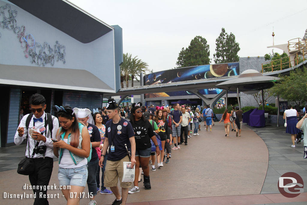 The line here stretched for quite a distance.  It was moving quickly but seems a lot of guests opted for the short walk to Tomorrowland over the other two locations.