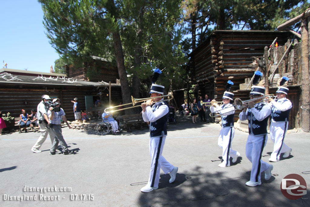 The New Disneyland Band performs two sets in Frontierland at 1:45pm and 3:05pm  Here the band is arriving.