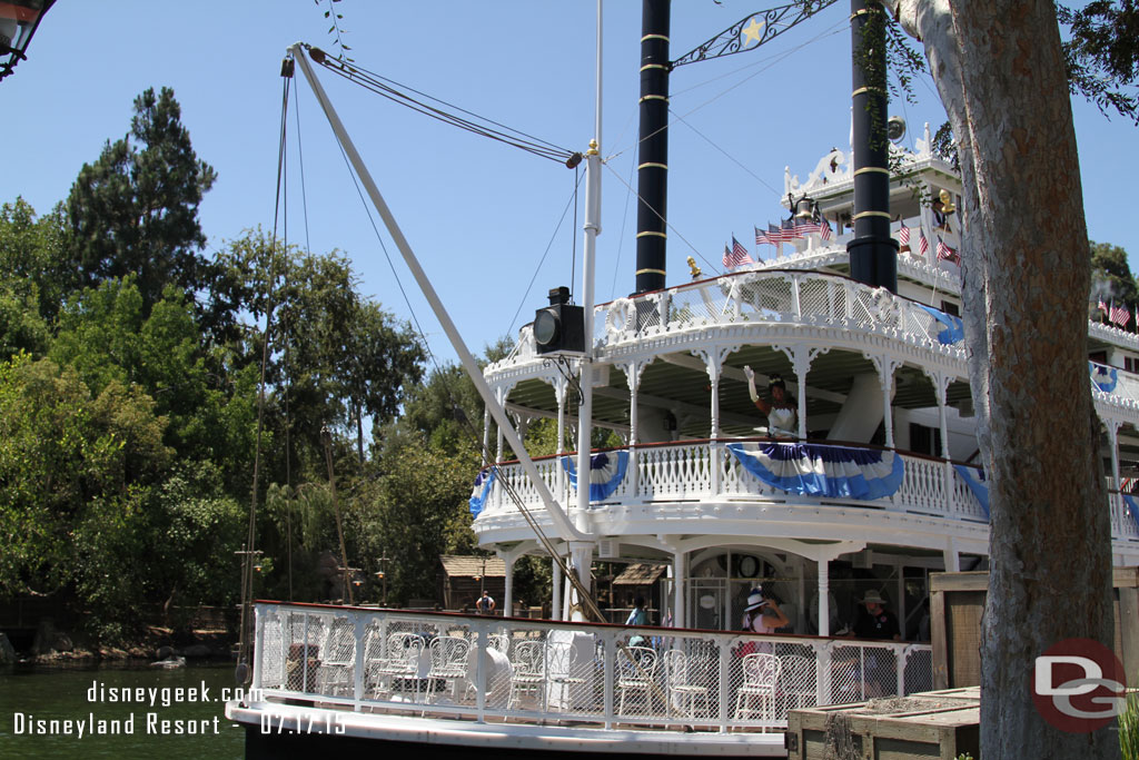 Found a shady spot along the Rivers of America.  The Mark Twain in port with Princess Tiana onboard