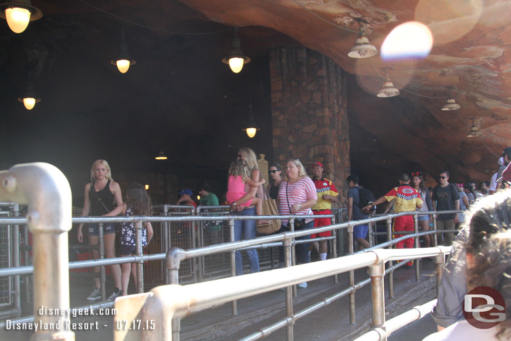 Radiator Springs had a posted 45 minute wait only.  I opted for single rider and there was no wait.. almost a literal walk on.  Had to pause for a few seconds waiting for the CM to tell me which row to go to.