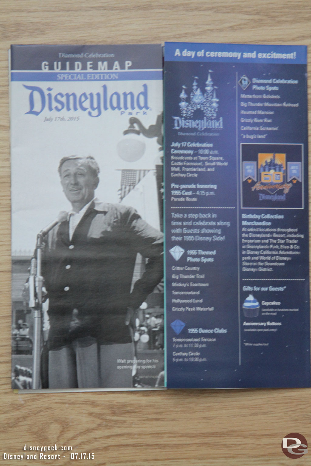 The Guide Map featured Walt on the cover. One panel listed the special 60th offerings.